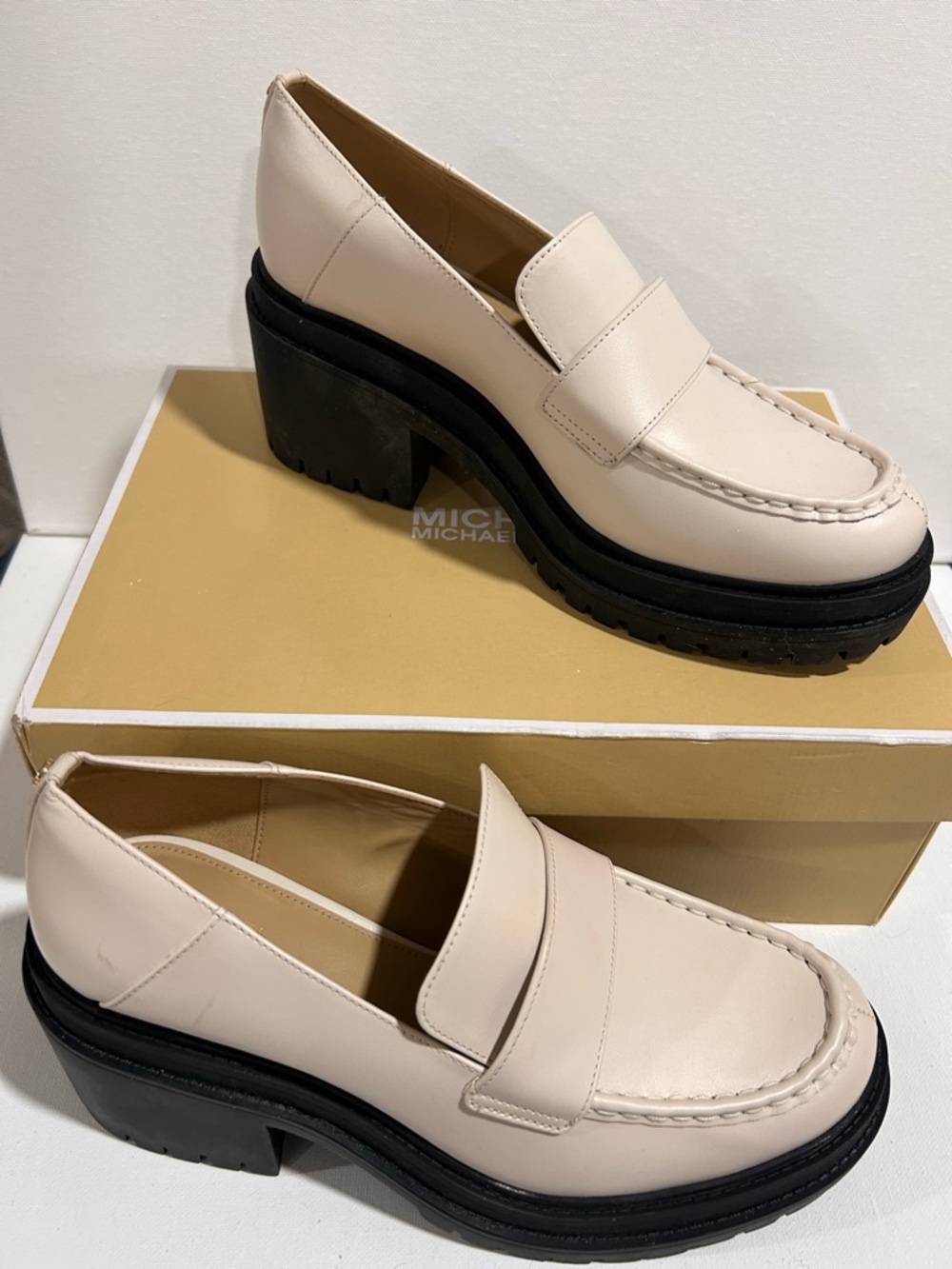 Michael Kors Cream Leather Lug Sole Penny Loafers - Picture 3 of 4